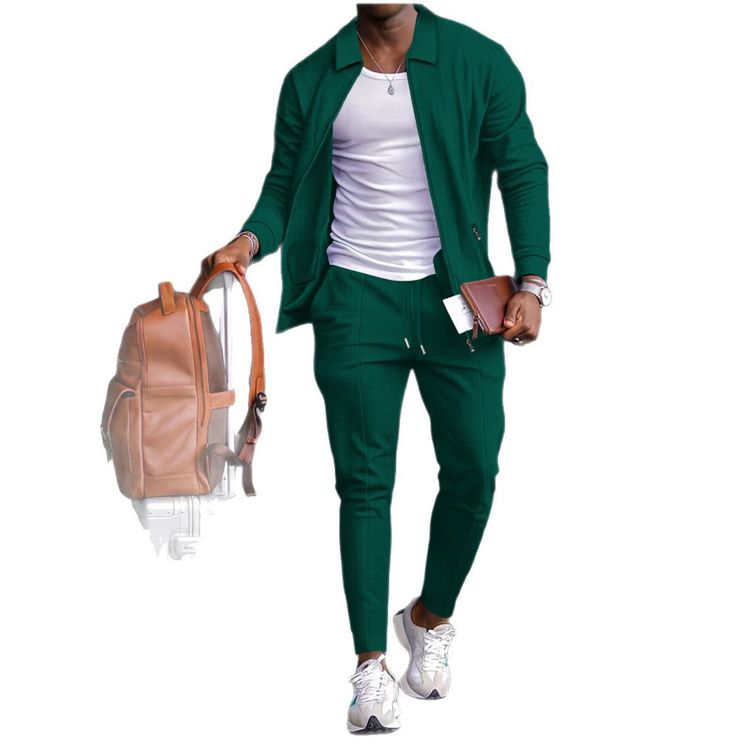 Men's sporty leisure suit with textured design and elastic waistband Lisslune