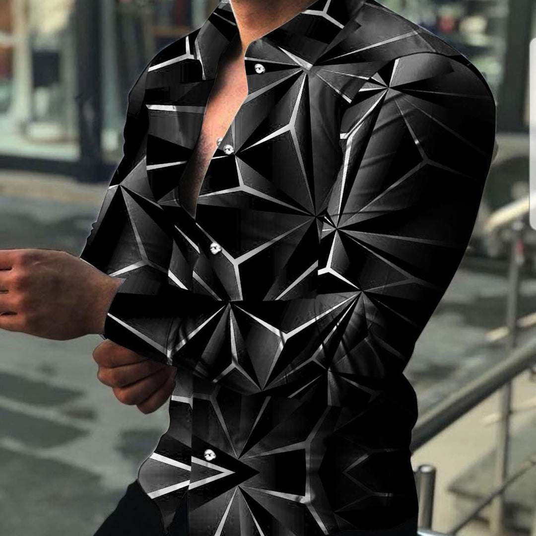 Men's Long Sleeve Shirt with Modern 3D Design and Textured Pattern Lisslune