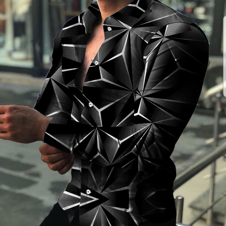 Men's Long Sleeve Shirt with Modern 3D Design and Textured Pattern Lisslune
