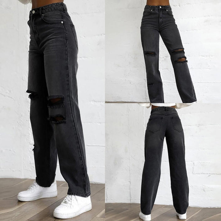 Women's fashionable destroyed jeans in a casual cut with high pockets and unique details Lisslune