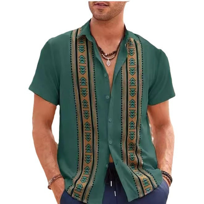 Men's short-sleeve shirt with ethnic pattern and high-quality cotton fabric Lisslune