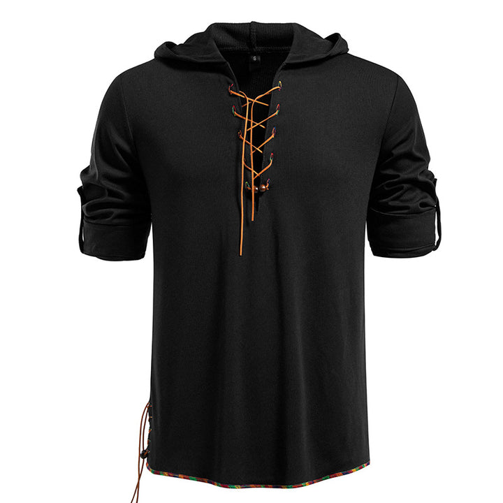 Men's casual hoodie with decorative lacing Lisslune