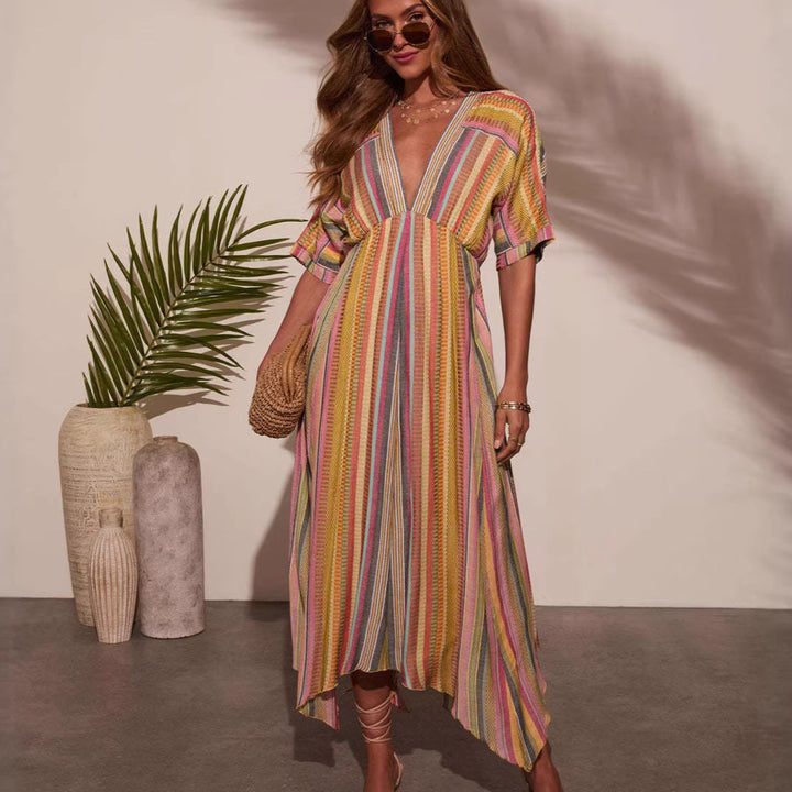 Women's maxi dress with deep V-neck and flared skirt Lisslune
