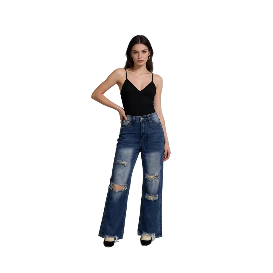 Damen weite Jeans mit stylischem Destroyed-Detail und bequemer Passform Lisslune