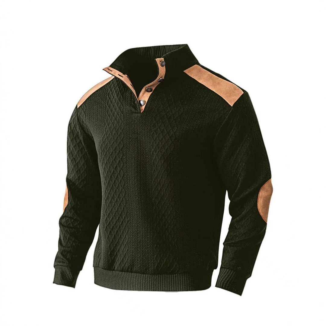 Men's knit pullover with unique stand collar and fashionable details Lisslune