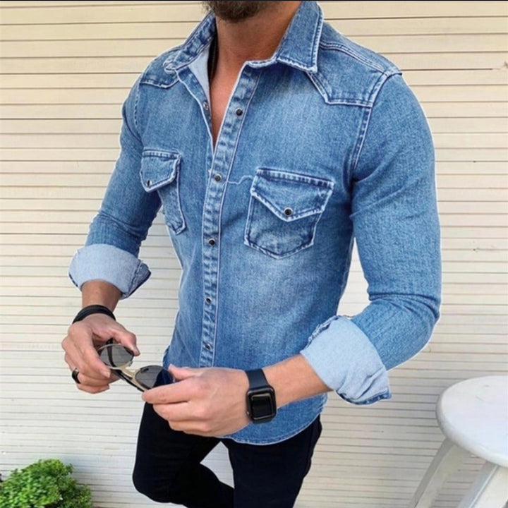 Men's Denim Shirt with Modern Cut and Practical Breast Pockets Lisslune