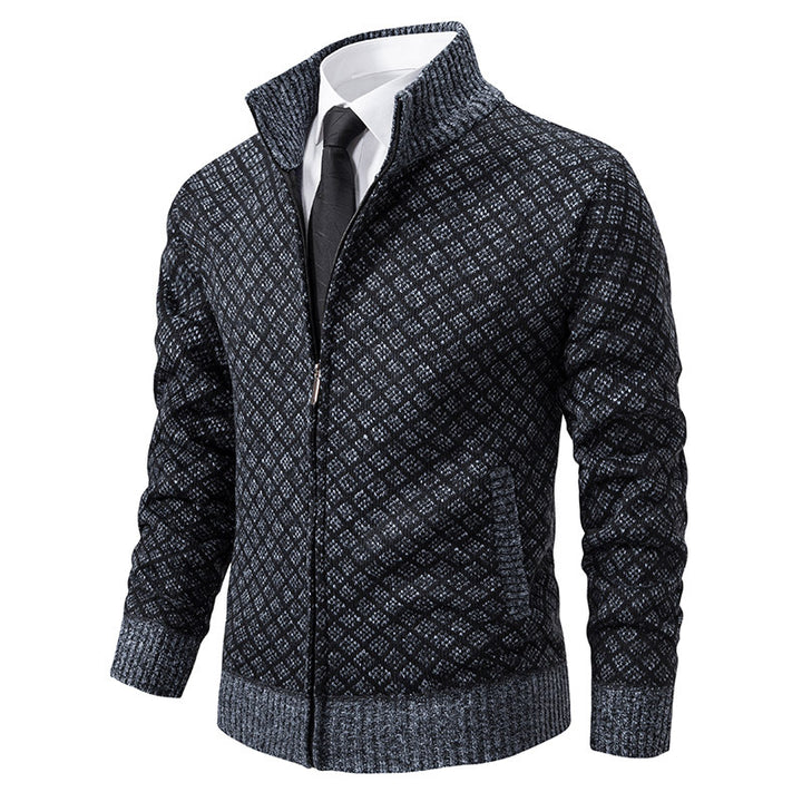 Men's zip-up cardigan with modern diamond pattern Lisslune