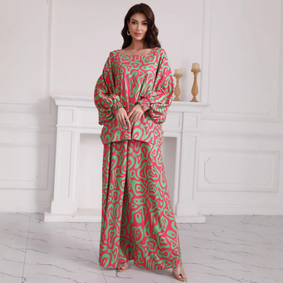 Women's elegant set with wide sleeves and flowing skirt