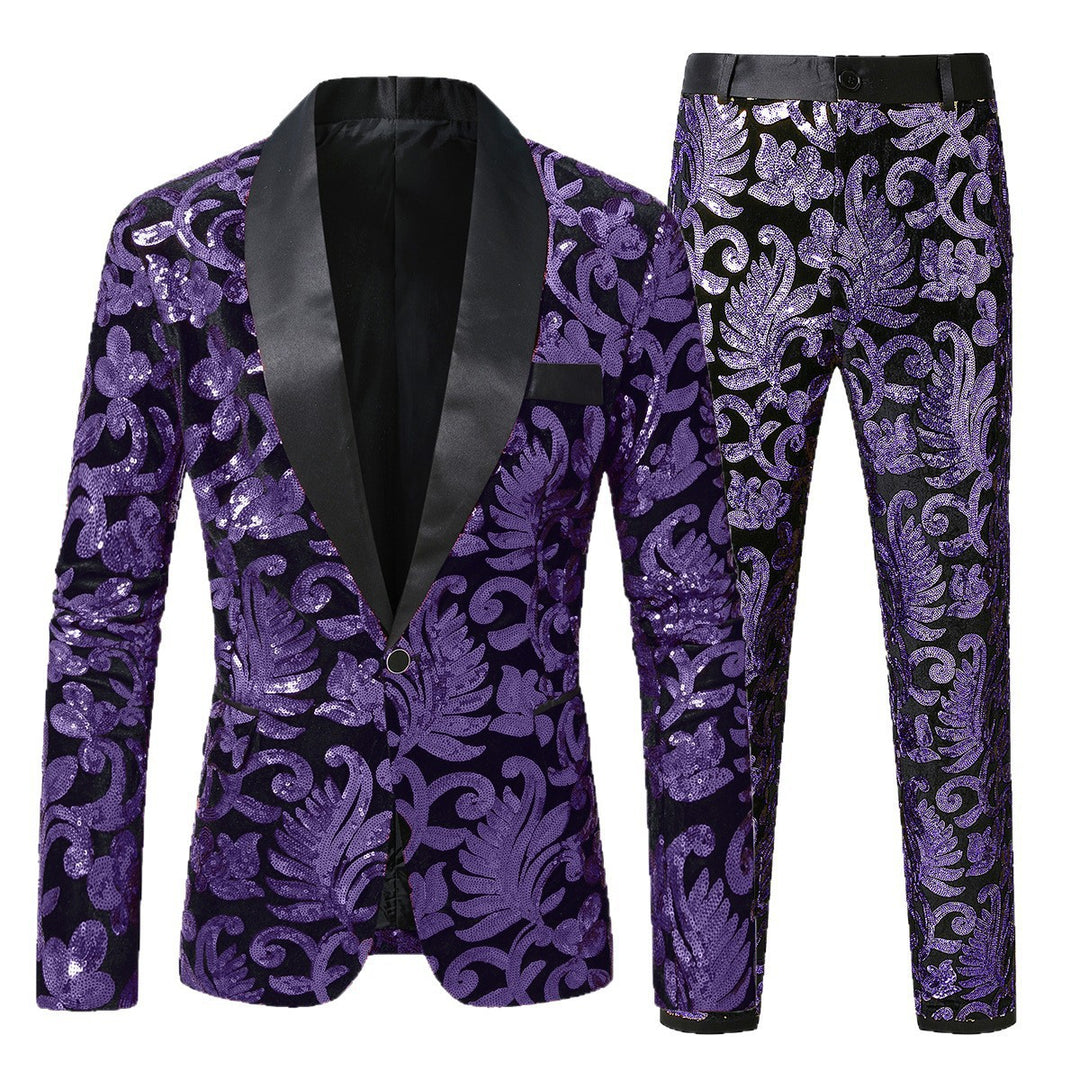 Men's glittering tuxedo with floral sequin patterns Lisslune