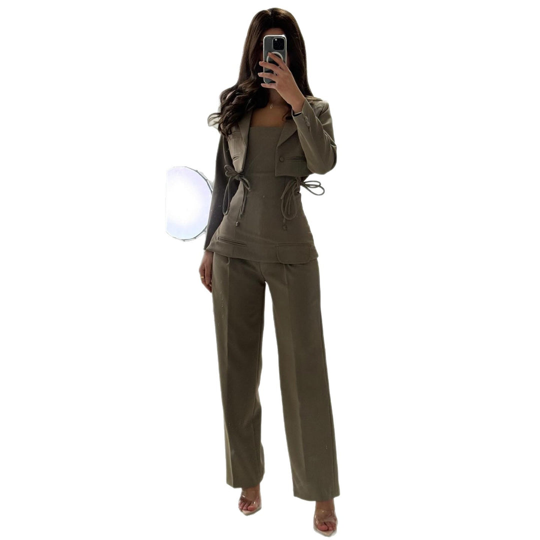 Ladies Elegant Two-Piece Set with Fitted Top and Wide Pants Style Lisslune