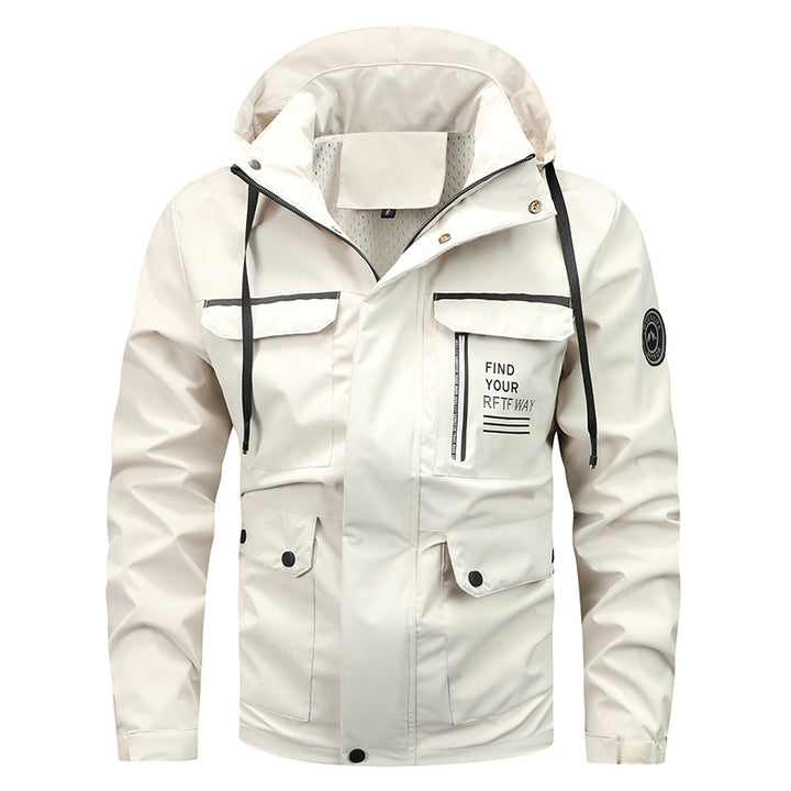 Men's Water-Repellent Outdoor Jacket with Adjustable Hood and Multiple Pockets Lisslune