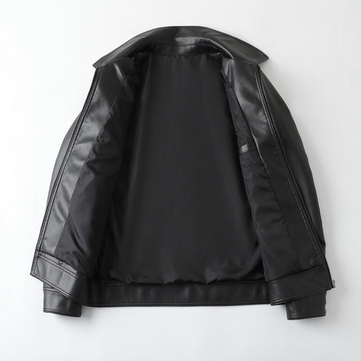 Men's fashionable synthetic leather jacket with contemporary design and functional pockets Lisslune