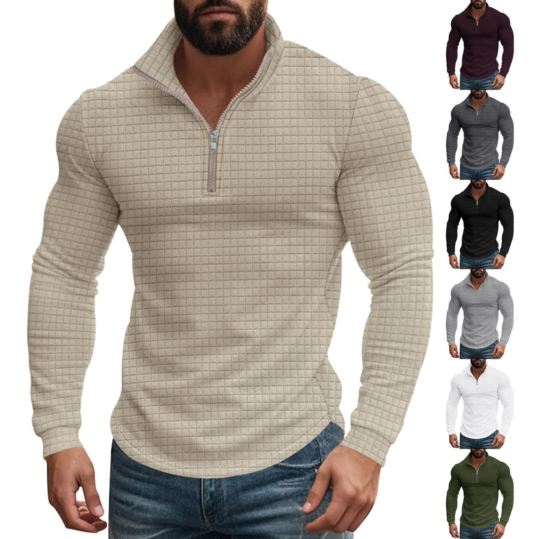 Men's elegant stand-up collar sweater with zipper and textured design Lisslune