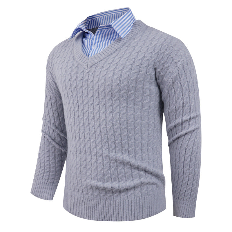 Men's Elegant Knit Sweater with V-Neck and Fine Texture Lisslune