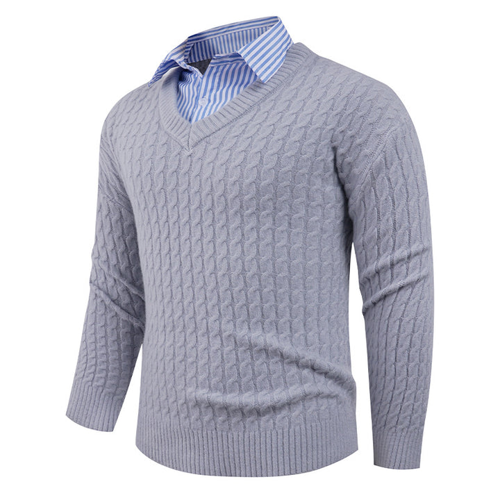Men's Elegant Knit Sweater with V-Neck and Fine Texture Lisslune
