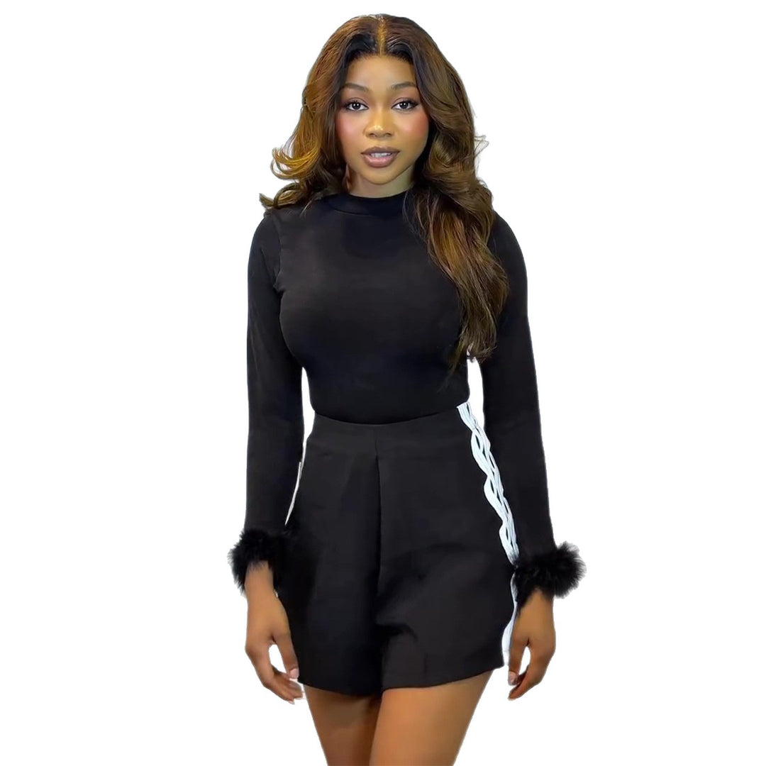 Women Elegant Long Sleeve Top with Fashionable Fox Fur Accents and Flared Sleeves Lisslune