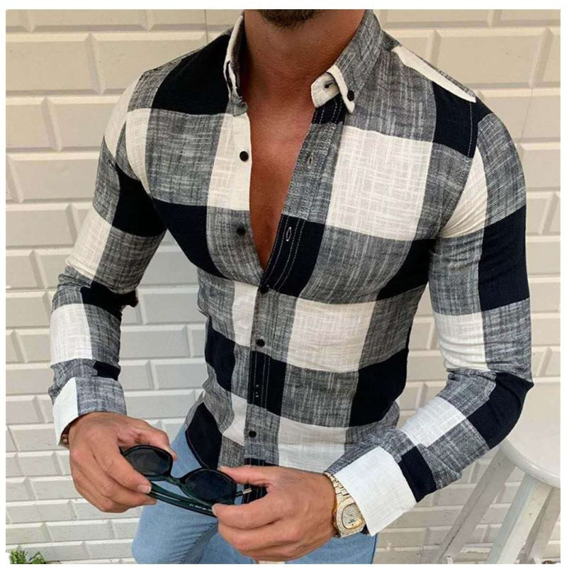Men's Casual Long Sleeve Shirt with Modern Check Pattern and Relaxed Fit Lisslune