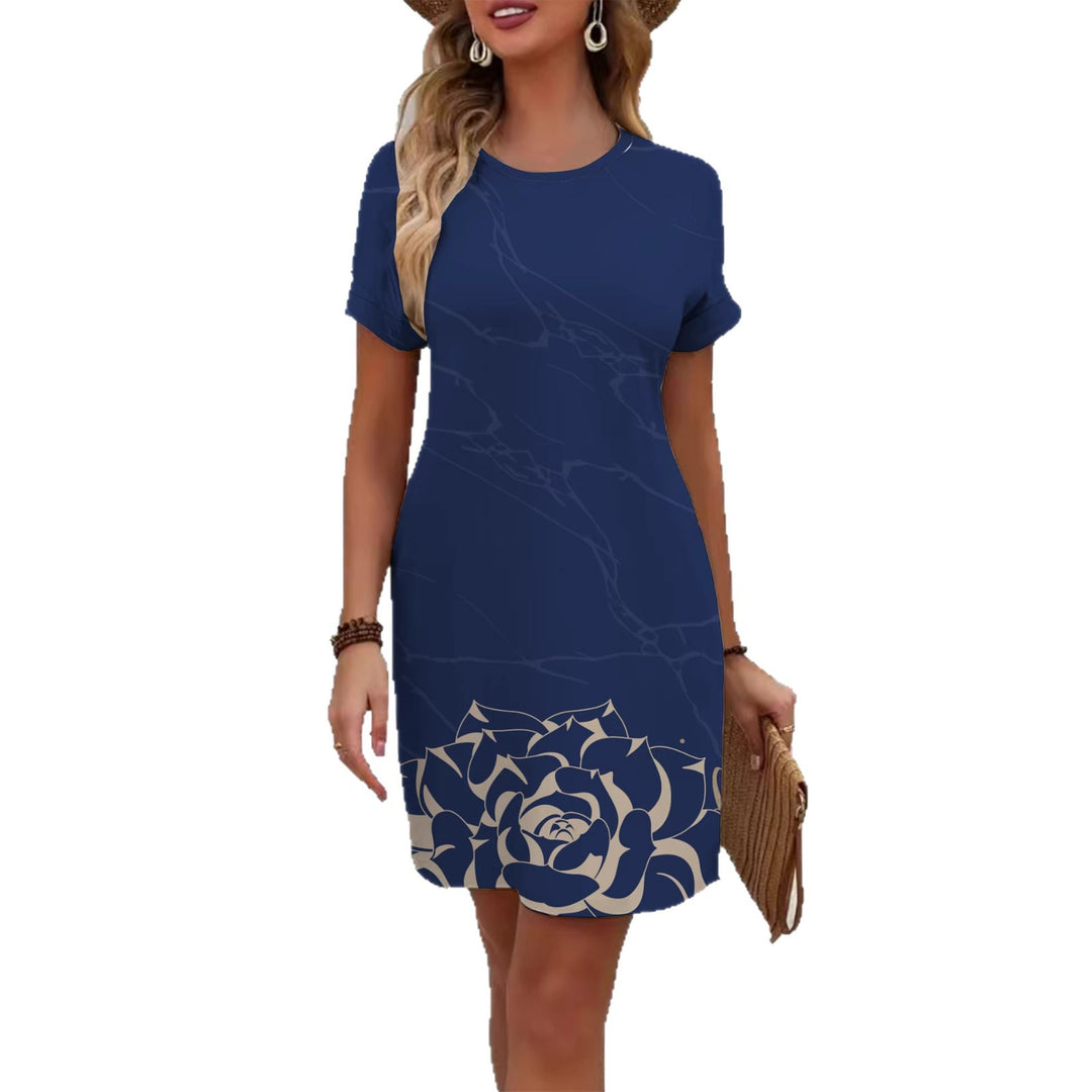 Women Short Sleeve Dress with Floral Line Pattern Lisslune