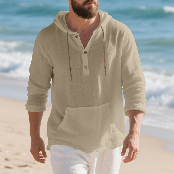 Men's casual hoodie with button placket and practical kangaroo pocket Lisslune