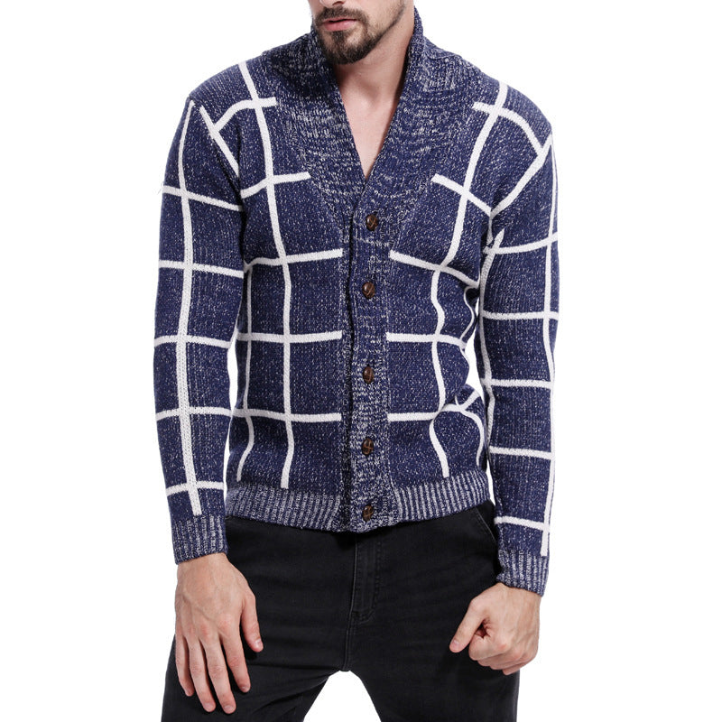 Men's fashionable cardigan with check pattern and elegant lapel Lisslune