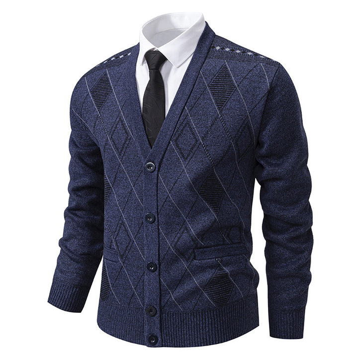 Men's elegant cardigan with diamond patterns and practical pockets Lisslune