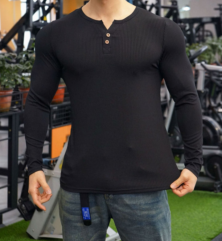 Men's long sleeve shirt with textured design and button placket Lisslune