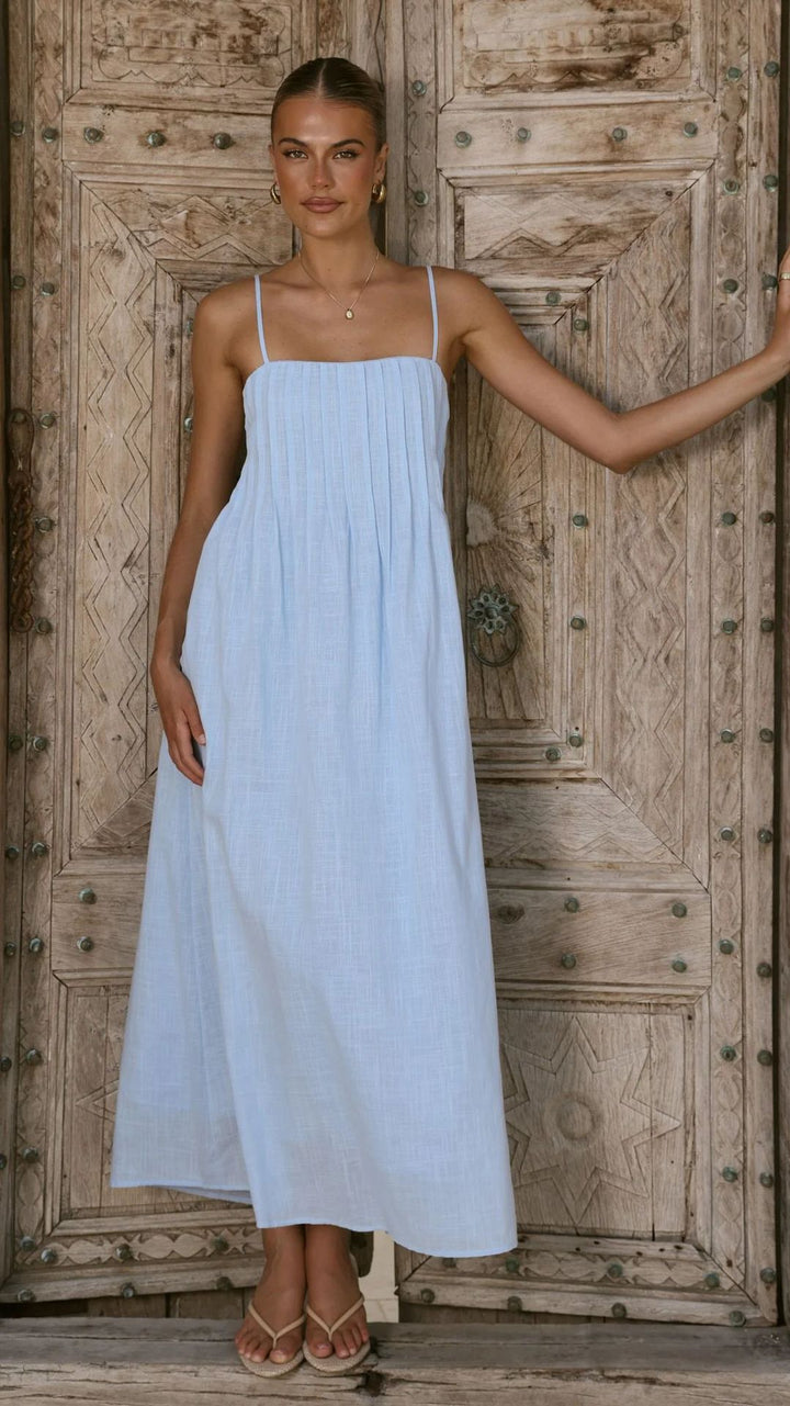 Women's maxi dress with gathered bodice and spaghetti straps Lune London