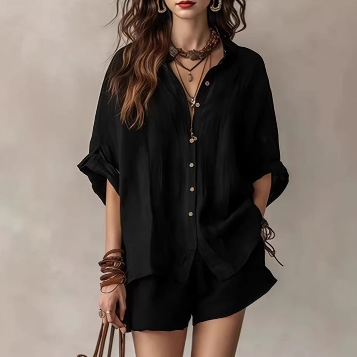 Women Casual Linen Set with Button Placket and Practical Pockets Lisslune