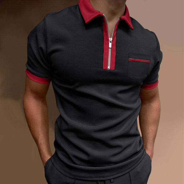 Men's sporty short-sleeve polo shirt with zipper and chest pocket Lisslune