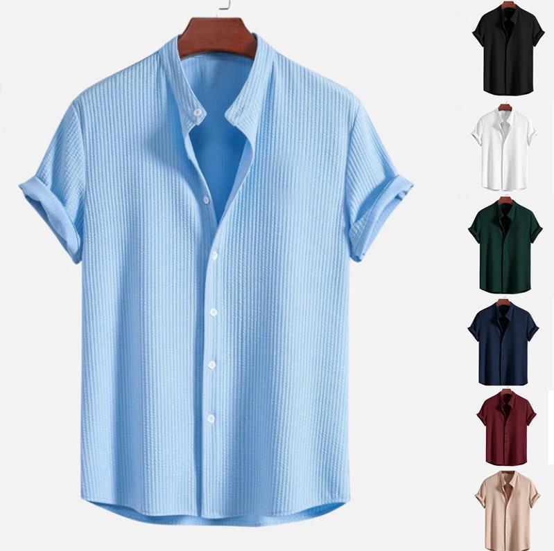 Men's Short-Sleeve Shirt with Textured Fabric Lisslune