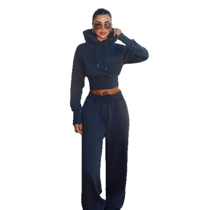 Women's stylish and comfortable cropped hoodie set with elastic waistband Lisslune