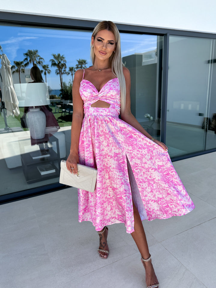 Women's midi dress with cut-out design and flowing skirt