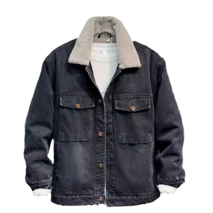 Men's Fashionable Denim Jacket with Great Sherpa Collar Lisslune