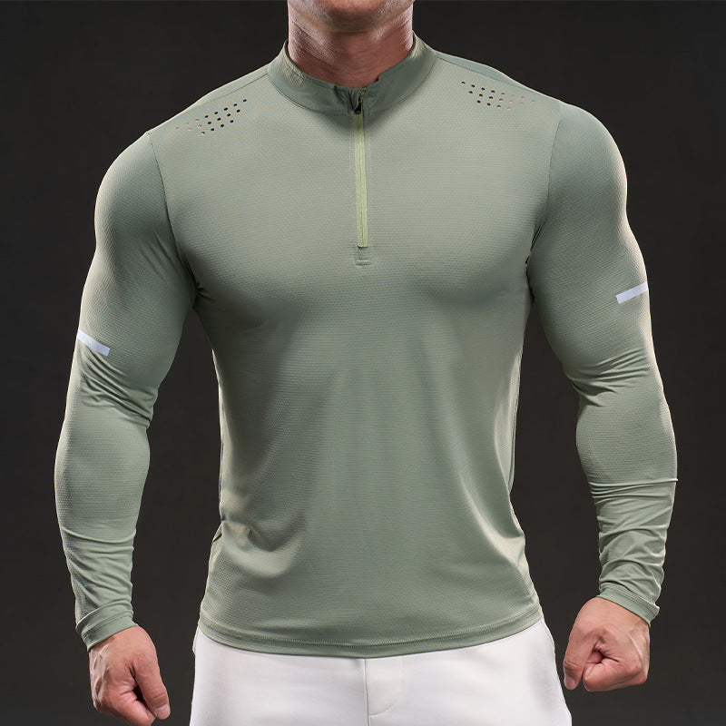 Men's Athletic Long Sleeve Shirt with Half Zipper Lisslune