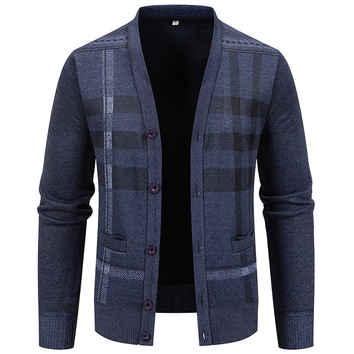 Men's cardigan with fashionable check pattern and practical buttons Lisslune