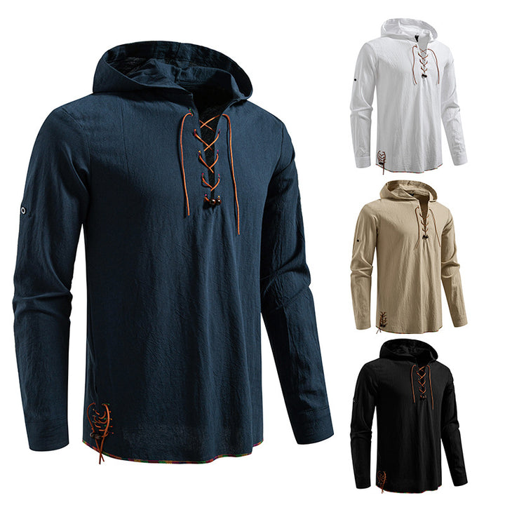 Men's hooded blouse with unique lacing design Lisslune