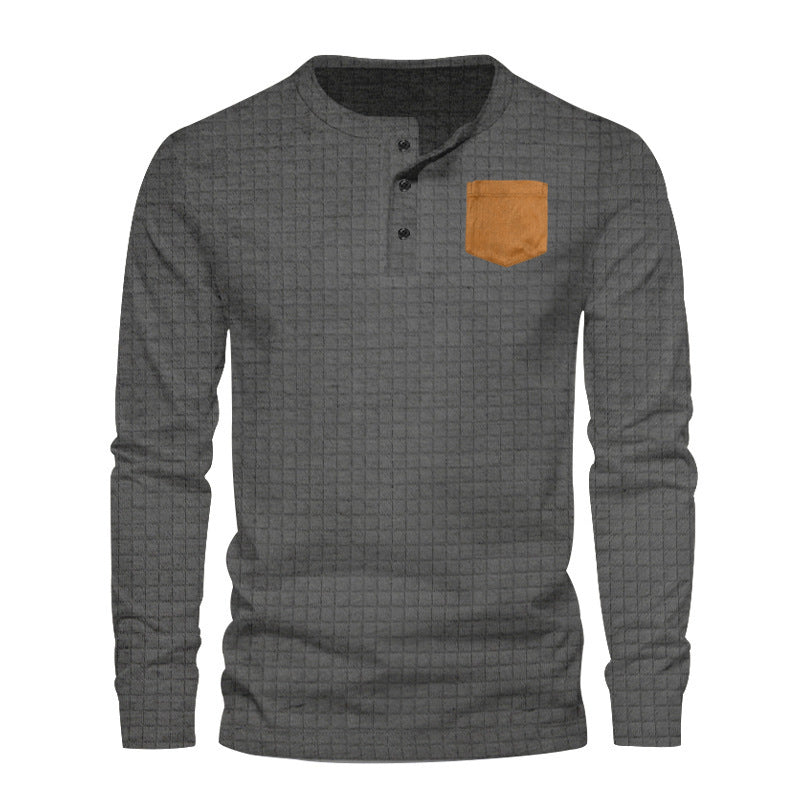 Men's long-sleeve shirt with textured design and leather application Lisslune