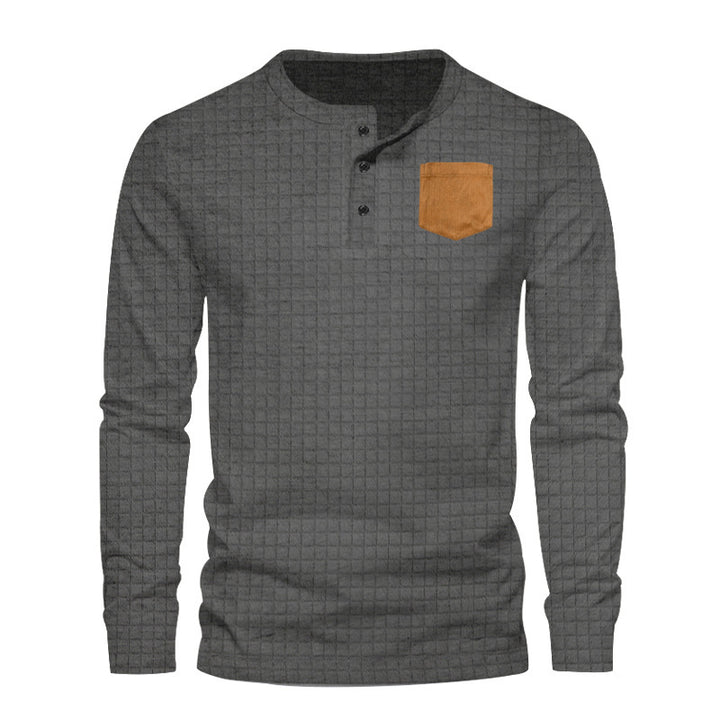 Men's long-sleeve shirt with textured design and leather application Lisslune