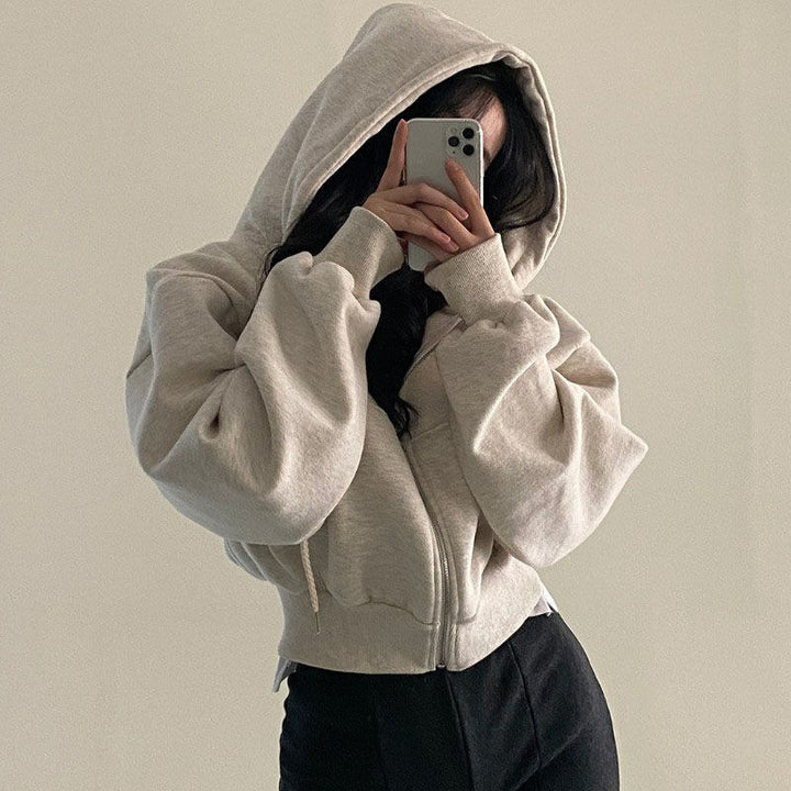 Women's Cropped Hoodie with Zipper and Casual Style