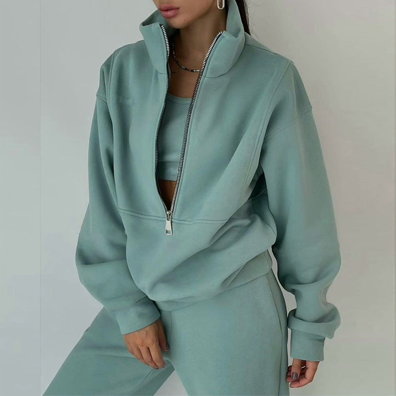 Women's zip hoodie with high collar and casual cut Lisslune