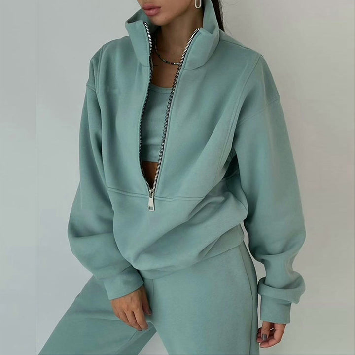 Women's zip hoodie with high collar and casual cut Lisslune