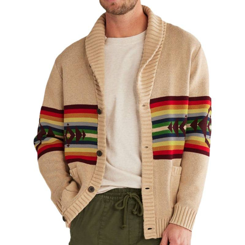 Men's cardigan with colorful patterns and cozy shawl collar Lisslune