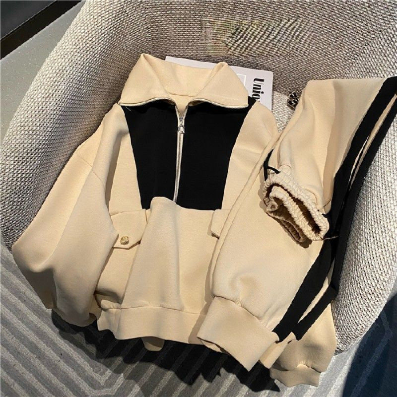 Women's Fashion Hooded Sweater with Zipper and Contrast Details Lisslune