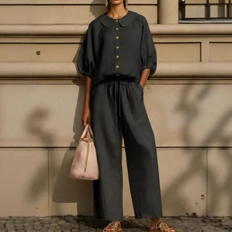 Women's Airy Two-Piece with Modern Collar and Button Details Lisslune