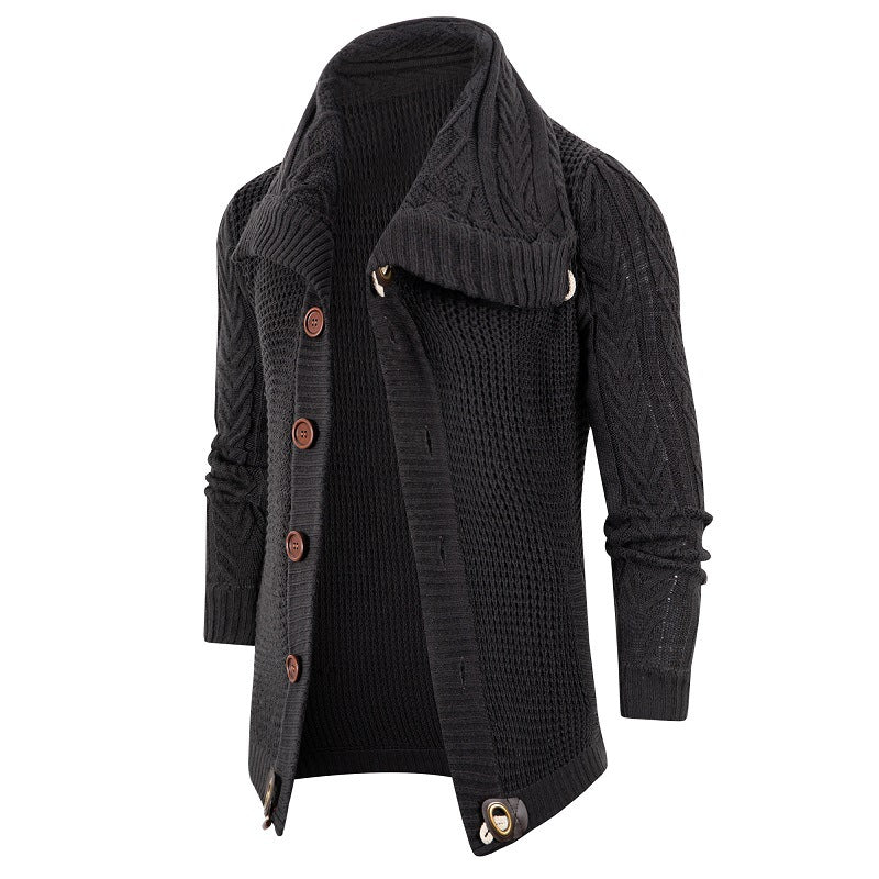 Men's chunky knit cardigan with foldable neckline Lisslune
