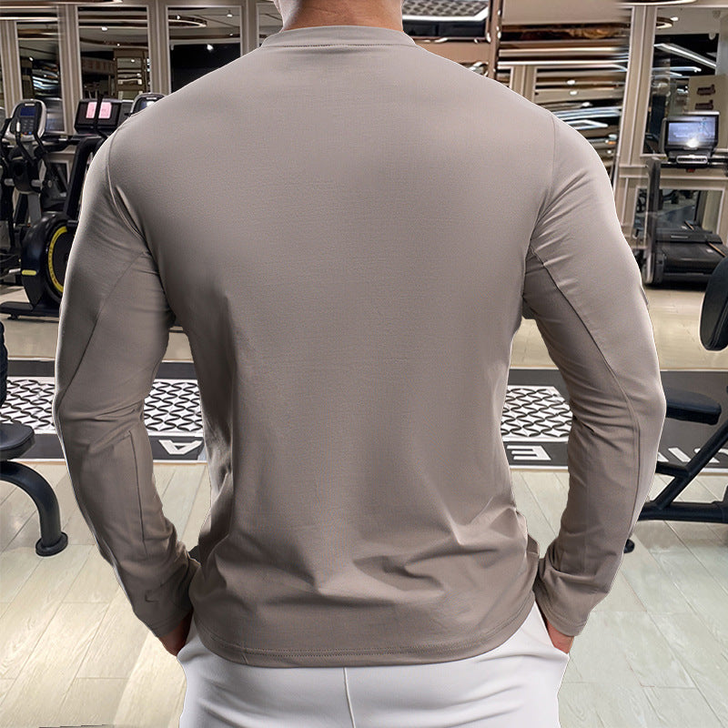 Men's Long Sleeve Sports Top with optimal moisture regulation and stylish Henley collar Lisslune