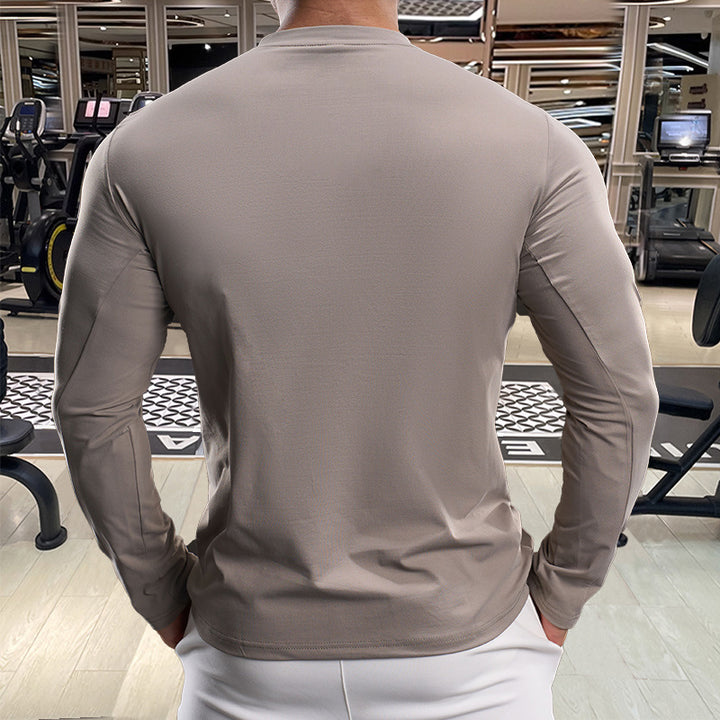 Men's Long Sleeve Sports Top with optimal moisture regulation and stylish Henley collar Lisslune