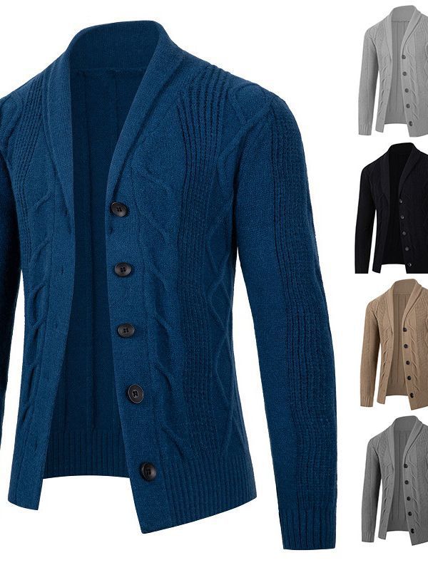 Men's fashionable cardigan with high collar and decorative cable design Lisslune