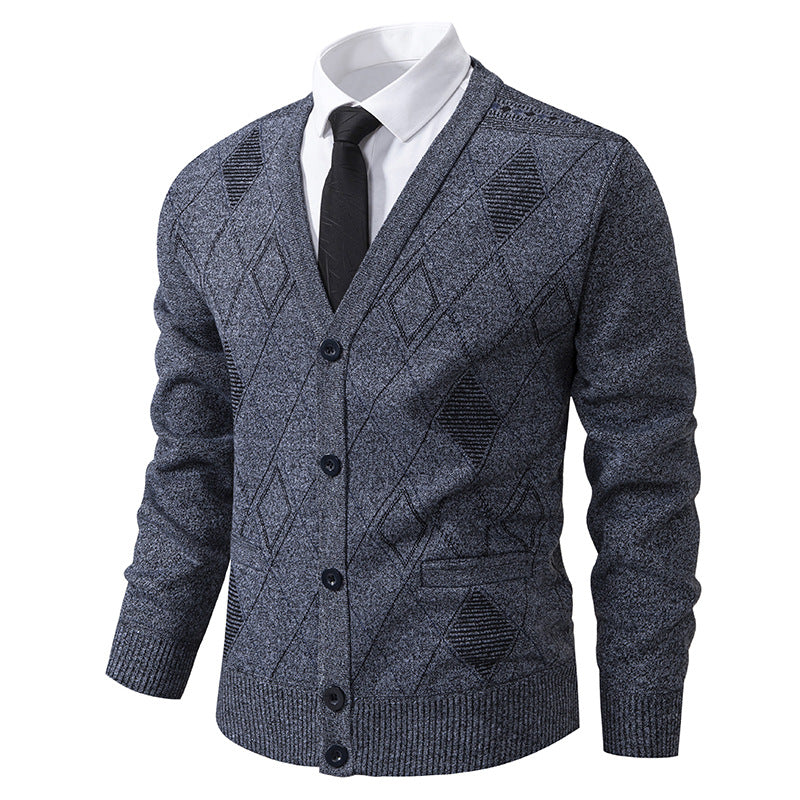 Men's elegant cardigan with diamond patterns and practical pockets Lisslune
