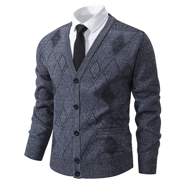 Men's elegant cardigan with diamond patterns and practical pockets Lisslune
